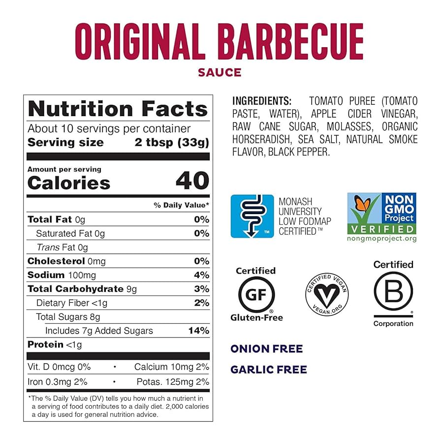 Fody Foods Original BBQ Sauce, 9.8 Oz, Garlic and Onion Free, Low FODMAP Certified, Gut & IBS Friendly, Vegan, Non-GMO, Gluten Free, Kosher - Pack of 2