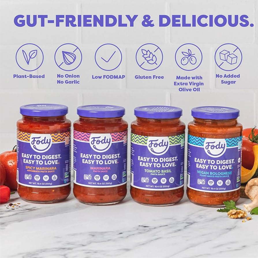 Fody Foods Tomato Basil Pasta Sauce, 19.4 Oz, Garlic and Onion Free, Low FODMAP Certified, Gut & IBS Friendly, Vegan, Non-GMO, Gluten Free, Kosher - Pack of 2