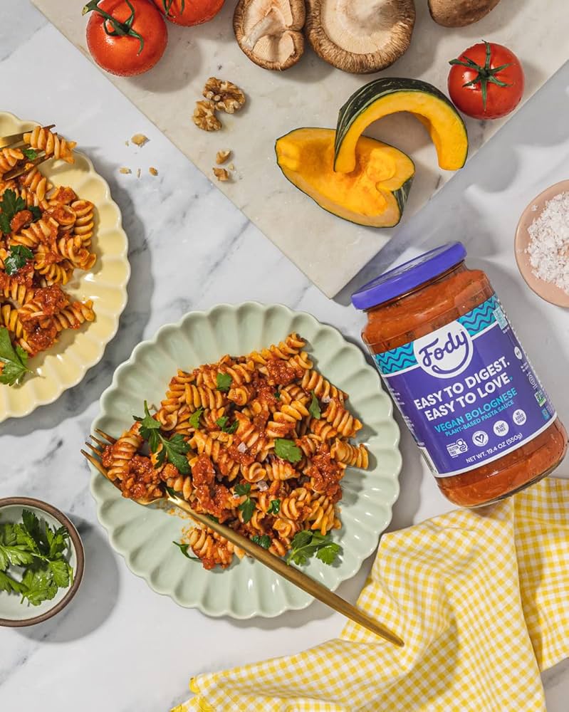 Fody Foods Bolognese Pasta Sauce, 19.4 Oz, Garlic and Onion Free, Low FODMAP Certified, Gut & IBS Friendly, Vegan, Non-GMO, Gluten Free, Kosher - Pack of 2