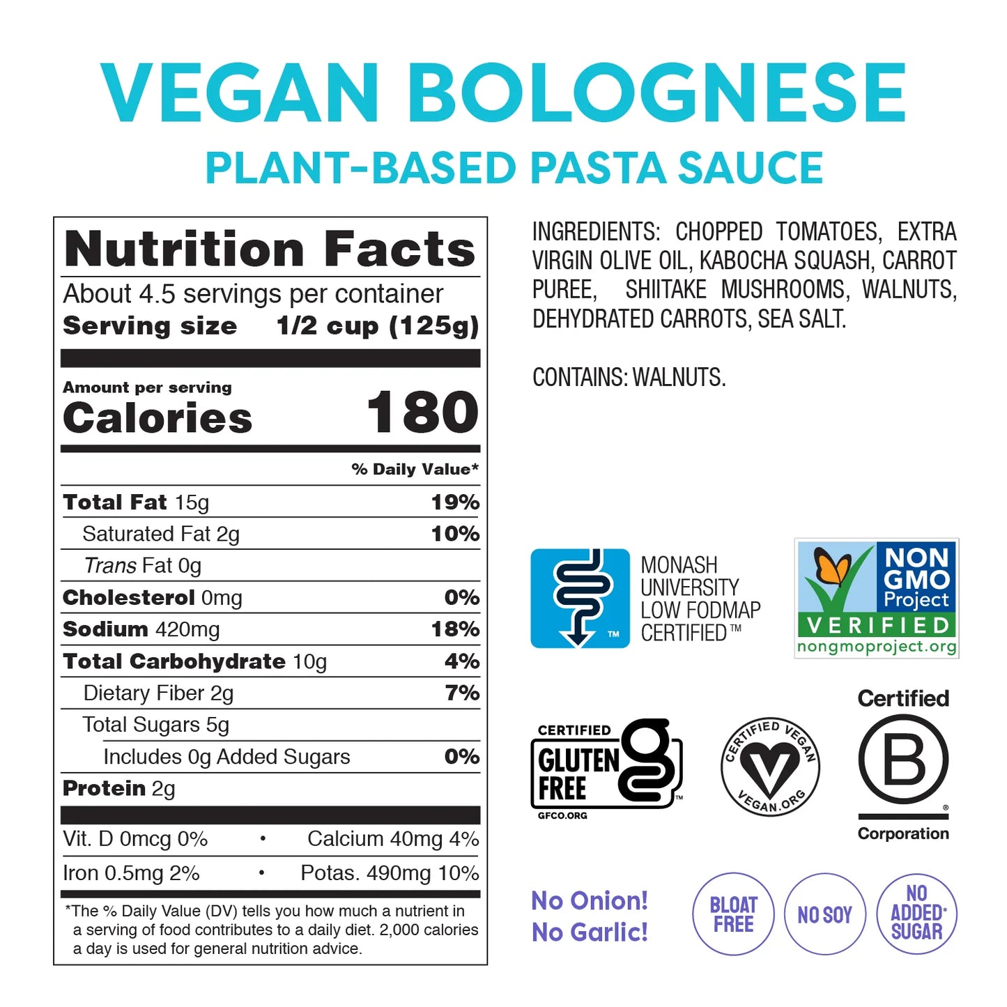 Fody Foods Bolognese Pasta Sauce, 19.4 Oz, Garlic and Onion Free, Low FODMAP Certified, Gut & IBS Friendly, Vegan, Non-GMO, Gluten Free, Kosher - Pack of 2
