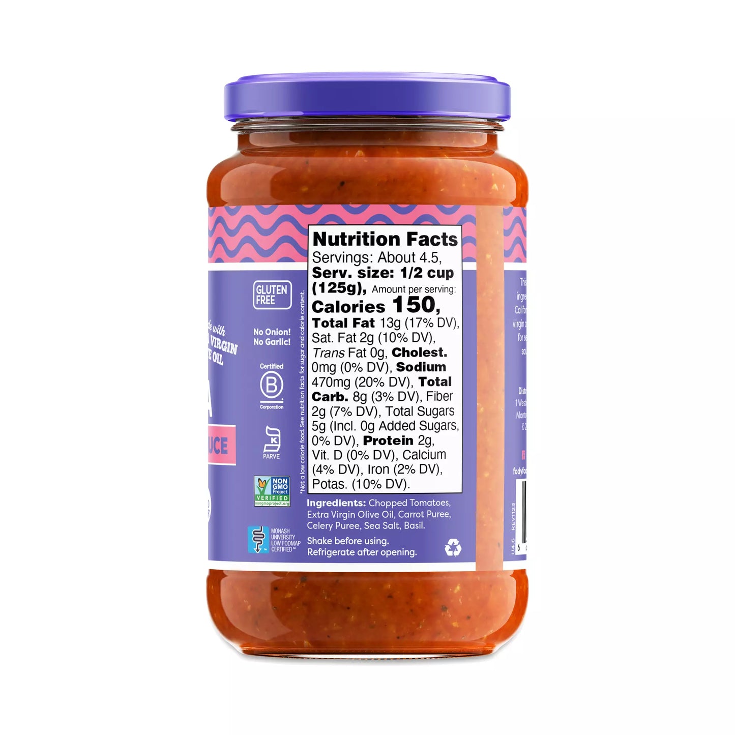 Fody Foods Spicy Marinara Pasta Sauce, 19.4 Oz, Garlic and Onion Free, Low FODMAP Certified, Gut & IBS Friendly, Vegan, Non-GMO, Gluten Free, Kosher - Pack of 2