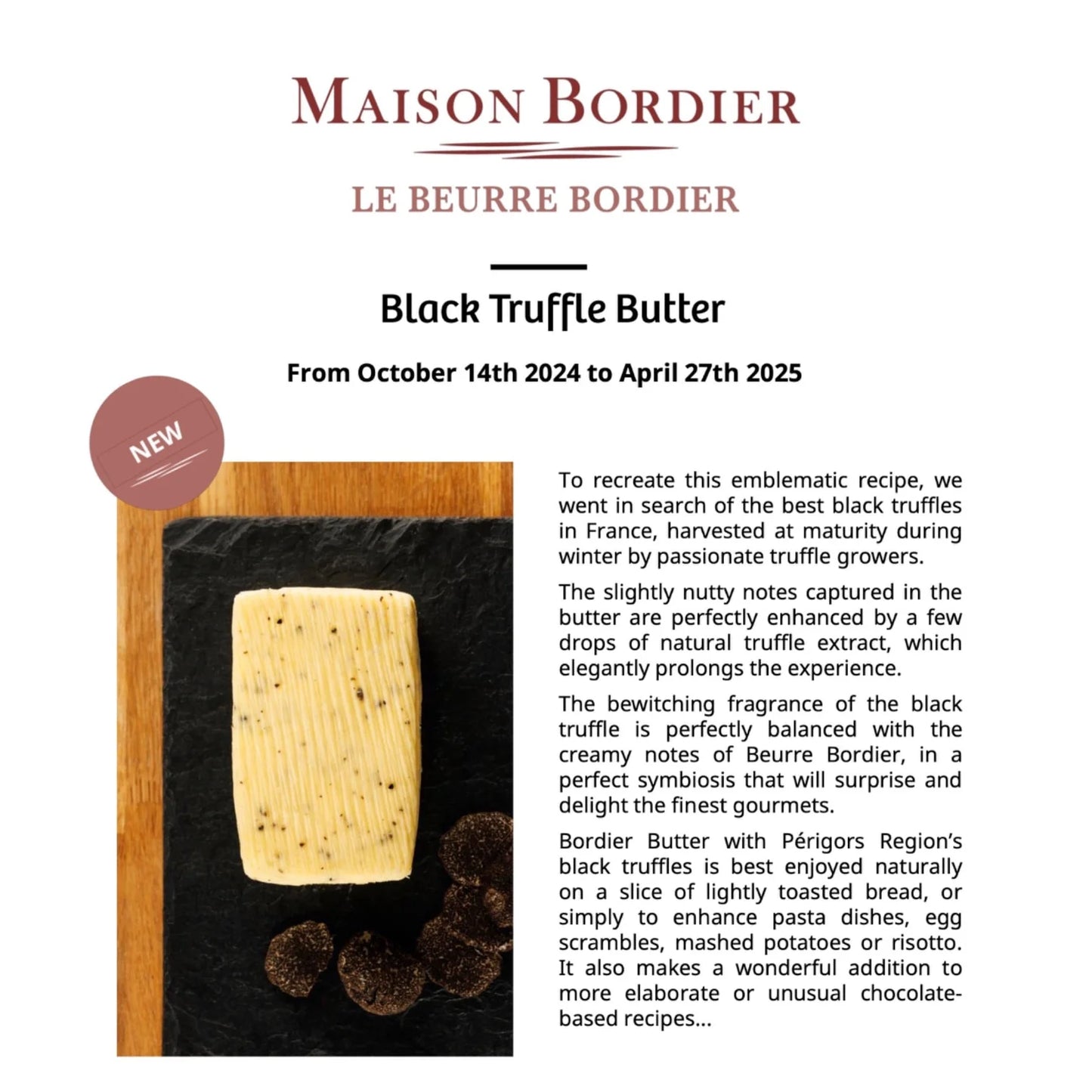Churned Perigord Black Truffle Butter by Bordier - 4.4 oz | Hand-made, Grass Fed | Imported from France