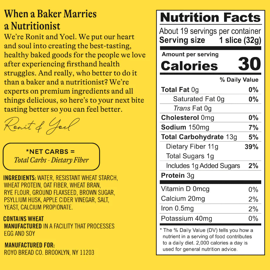 Royo Bread Co Low Carb 30 Calorie Artisan Bread - 21 oz - includes 4