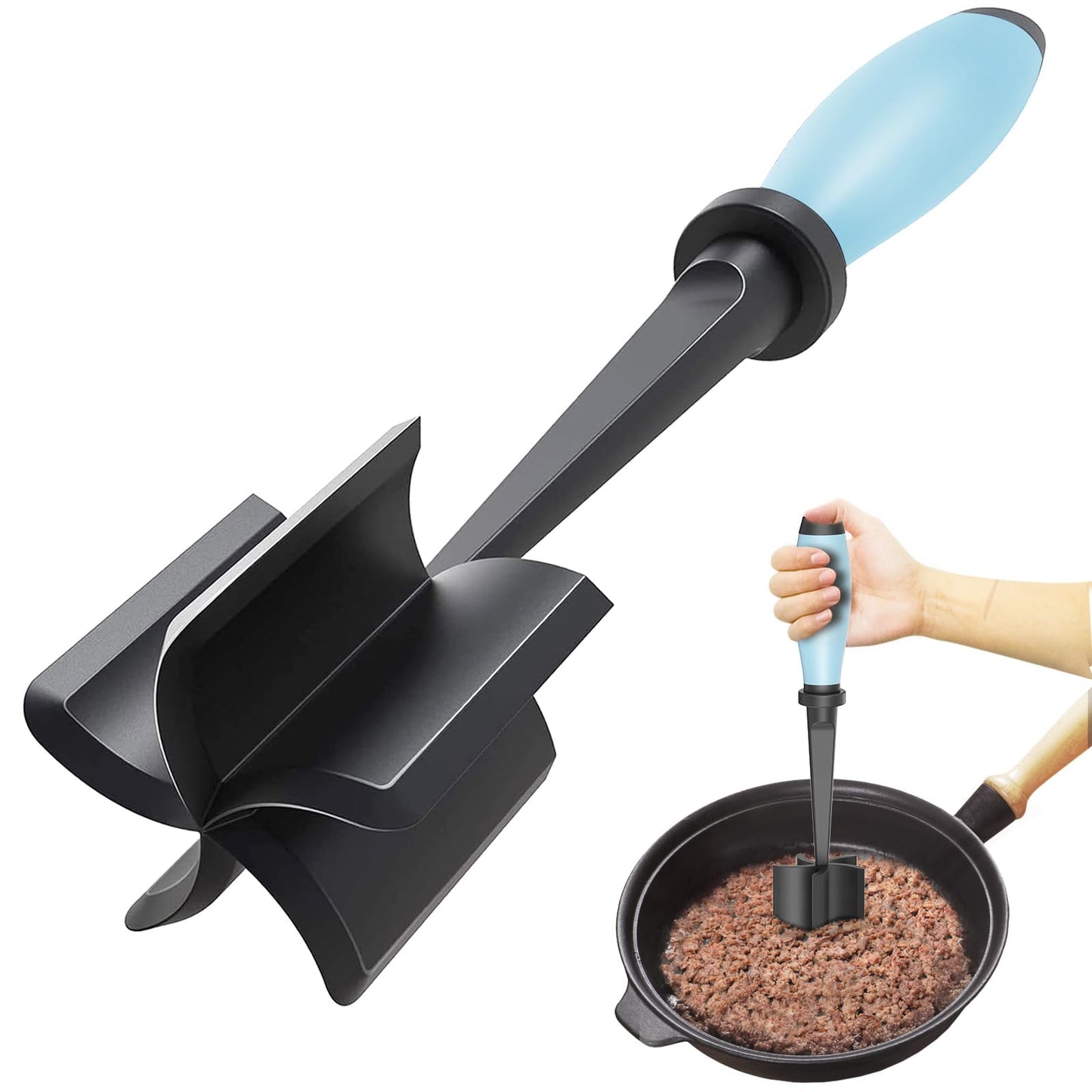Meat Chopper Masher, 5 Curve Blades - Aqua