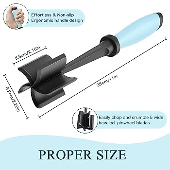 Meat Chopper Masher, 5 Curve Blades - Aqua