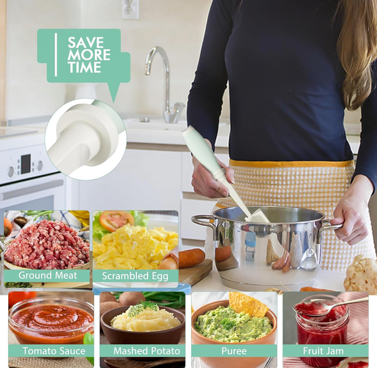 Meat Chopper Masher, 5 Curve Blades - White