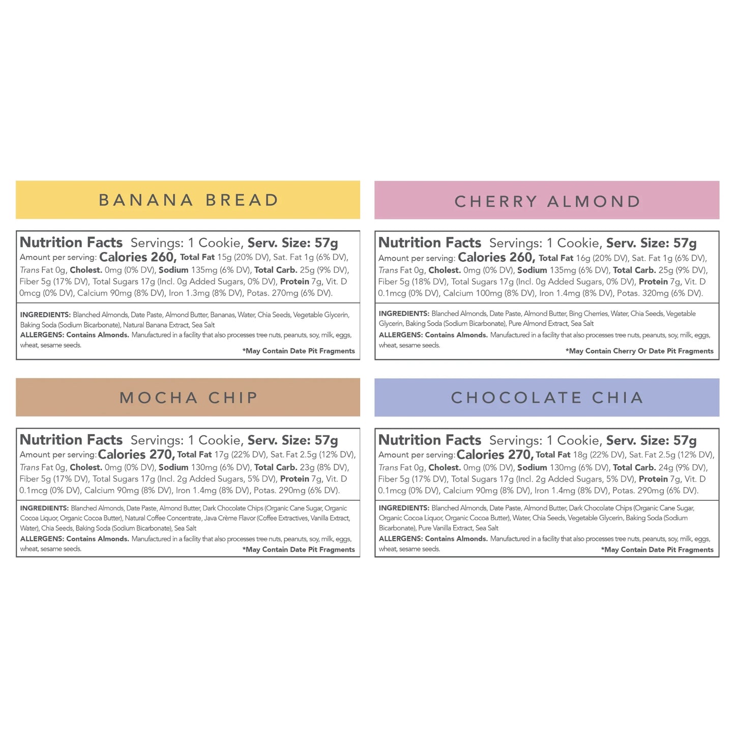 Love + Chew Soft Baked Superfood Cookies Variety Pack - Banana Bread and Cherry Almond - Gluten Free - includes 6