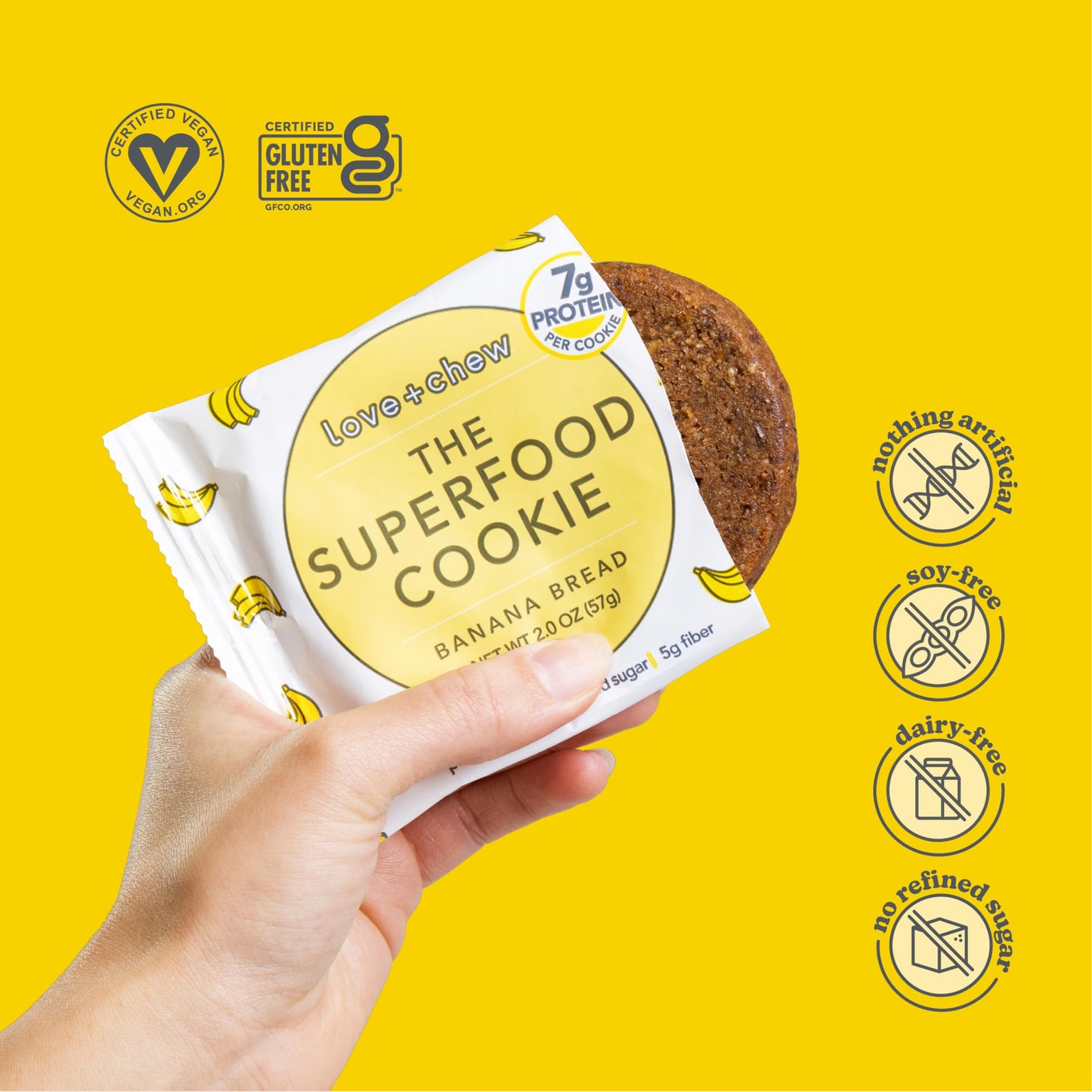 Love + Chew Soft Baked Superfood Cookies Variety Pack - Banana Bread and Cherry Almond - Gluten Free - includes 6