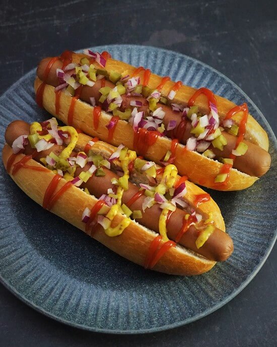 Footlong 12” Wagyu Beef Hot Dogs, Long Hot Dog Buns Kit , includes Serving Trays - Pack of 10