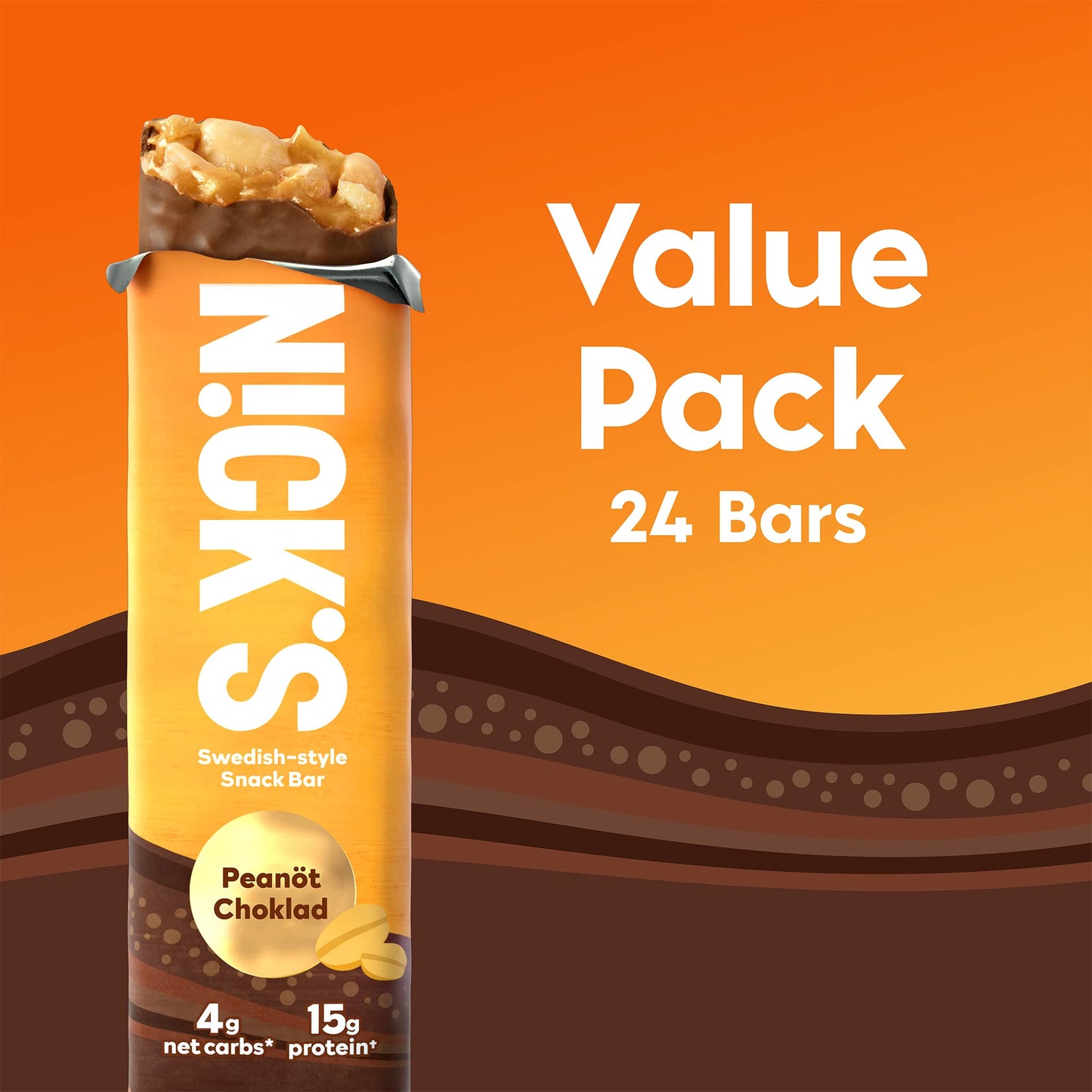 Nick's Protein Bars Chocolate Peanut - Low Carb Keto Friendly Snacks, No Added Sugar - Pack of 24