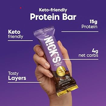 Nick's Protein Bars Triple Chocolate - Low Carb Keto Friendly Snacks, No Added Sugar - Pack of 12