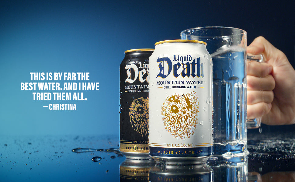 Liquid Death, Still Mountain Water, Real Mountain Source, Natural Minerals & Electrolytes - 12 Pack - 12 oz Cans