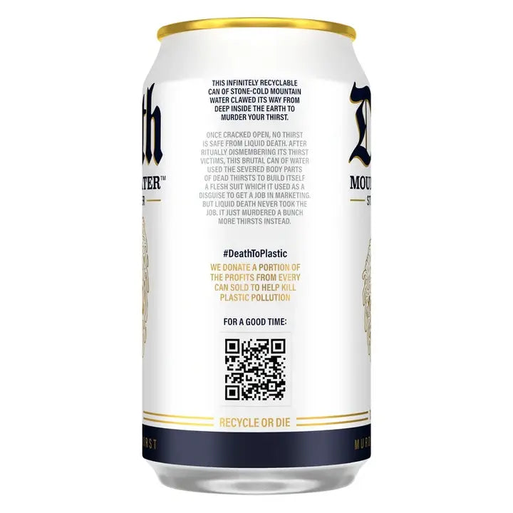 Liquid Death, Still Mountain Water, Real Mountain Source, Natural Minerals & Electrolytes - 12 Pack - 12 oz Cans