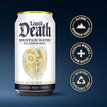 Liquid Death, Still Mountain Water, Real Mountain Source, Natural Minerals & Electrolytes - 12 Pack - 12 oz Cans