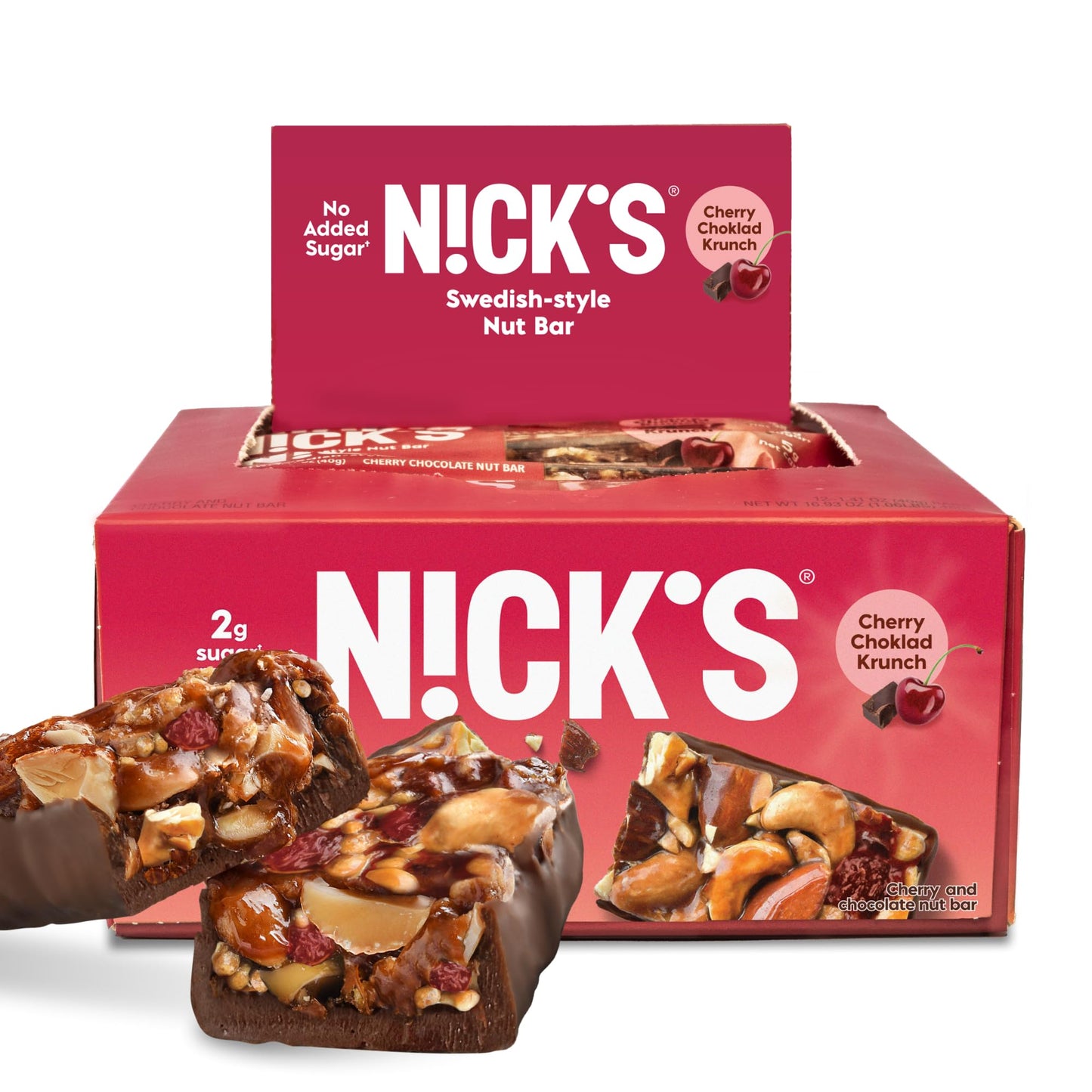 Nick's Nut Snack Bars Cherry Chocolate - Low Carb Keto Friendly Snacks, No Added Sugar - Pack of 12