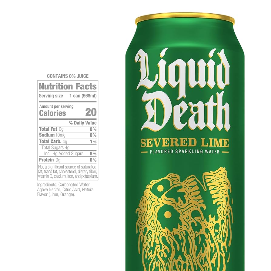 Liquid Death, Sparkling & Lime Mixed Pack - Low Calorie & No Artificial Sweeteners Real Mountain Source, Natural Minerals & Electrolytes - 16 Pack - 19 oz King Cans