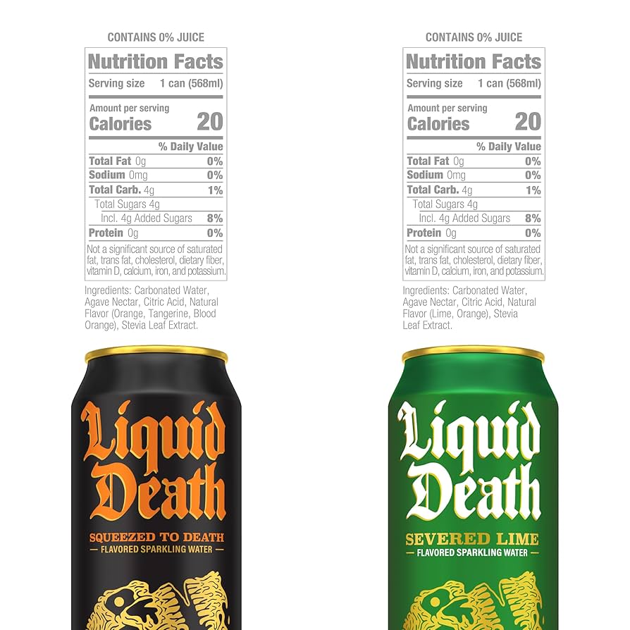 Liquid Death, Severed Lime & Squeezed to Death Orange Mixed Pack - Low Calorie & No Artificial Sweeteners Real Mountain Source, Natural Minerals & Electrolytes - 16 Pack - 19 oz King Cans