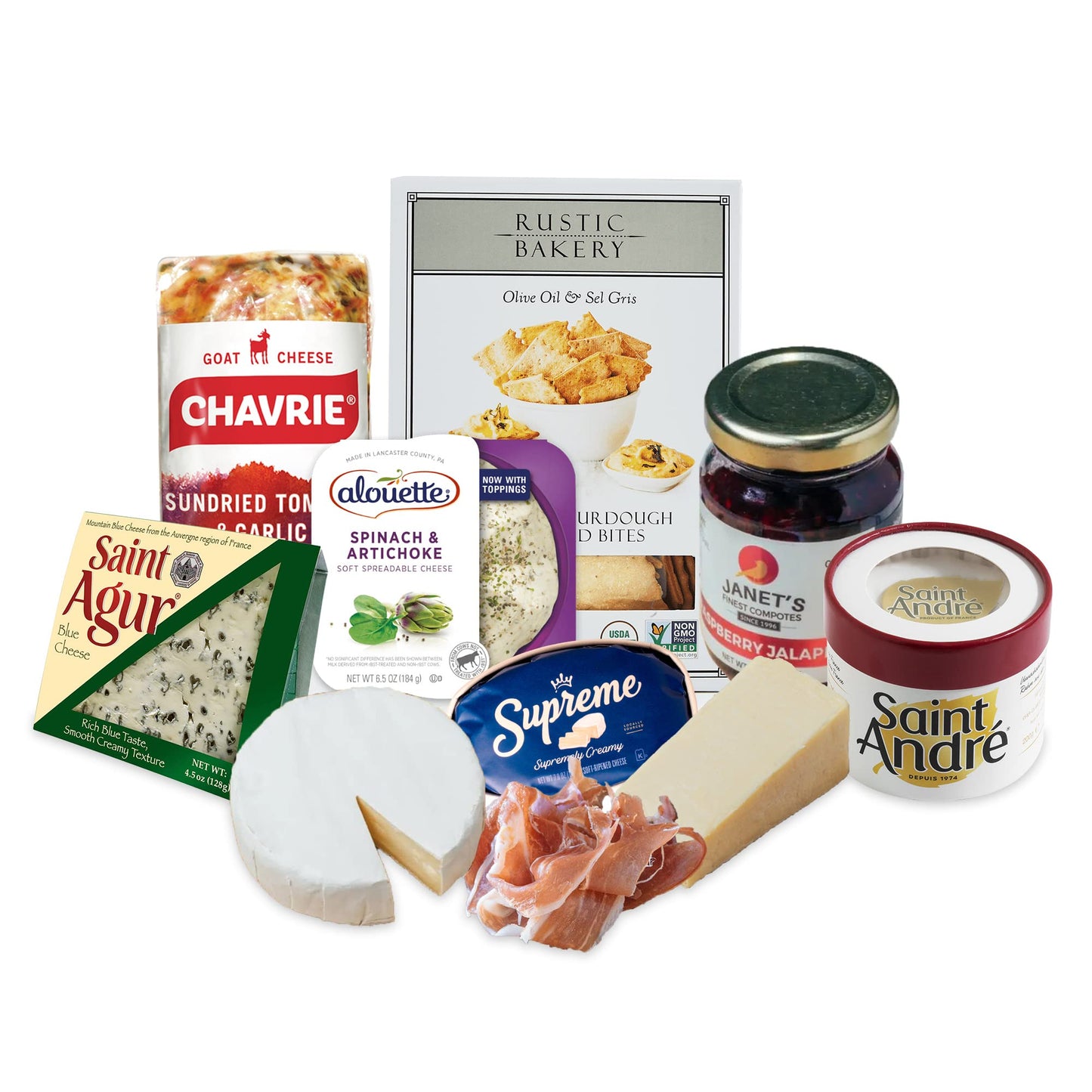 The Cheese Lover Holiday Gift Box Party of 12 - Cheese Platter with 7 Gourmet Cheeses with 4 Accompaniments, Cheese Sampler Gift Set