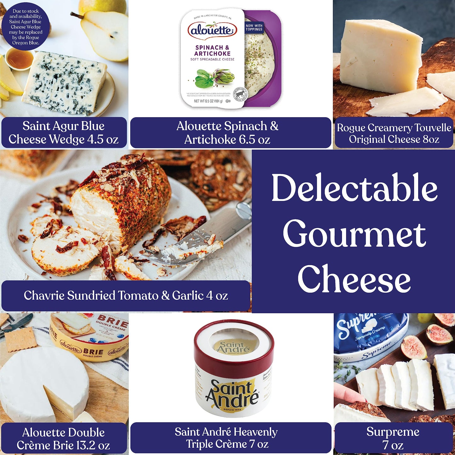 The Cheese Lover Holiday Gift Box Party of 12 - Cheese Platter with 7 Gourmet Cheeses with 4 Accompaniments, Cheese Sampler Gift Set