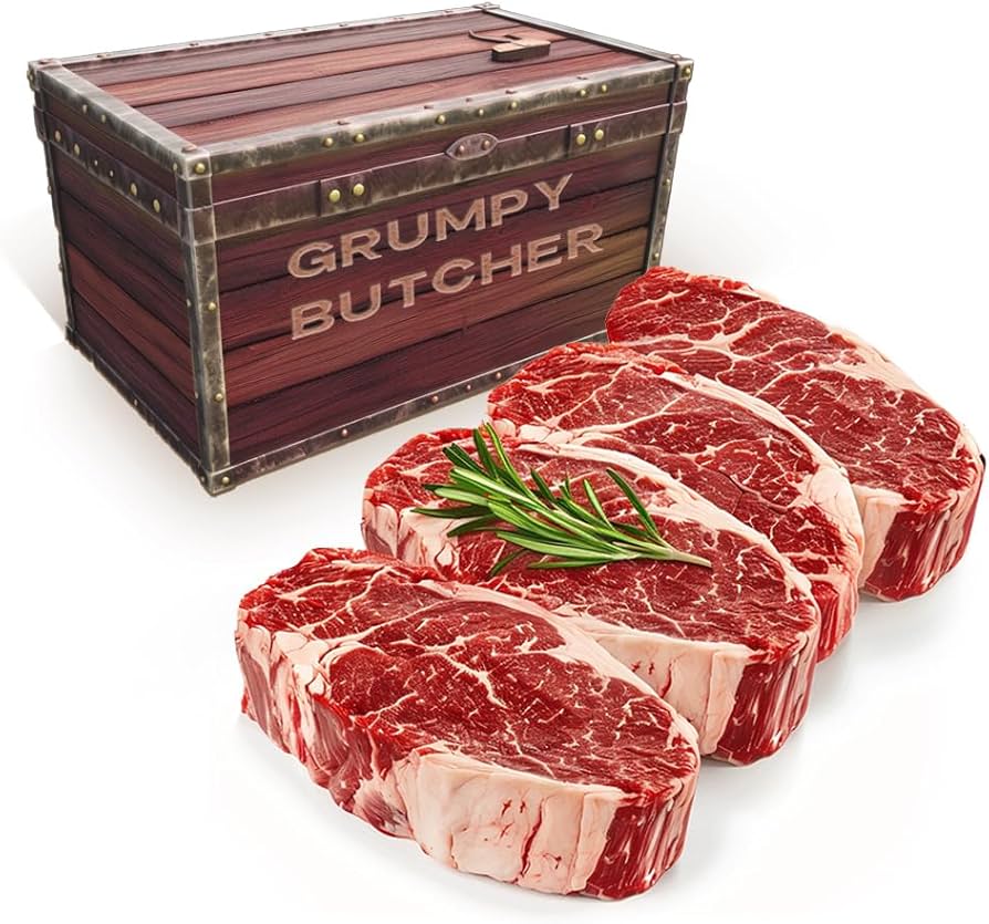 Grumpy Butcher 4 Ribeye Steaks - 14 oz each - Prime Steak House Quality Ribeye Steak Meat