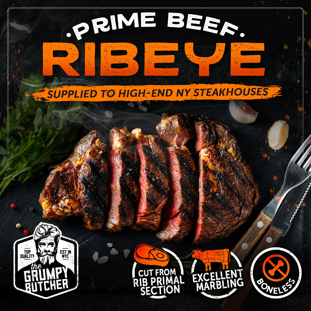 Grumpy Butcher 4 Ribeye Steaks - 14 oz each - Prime Steak House Quality Ribeye Steak Meat