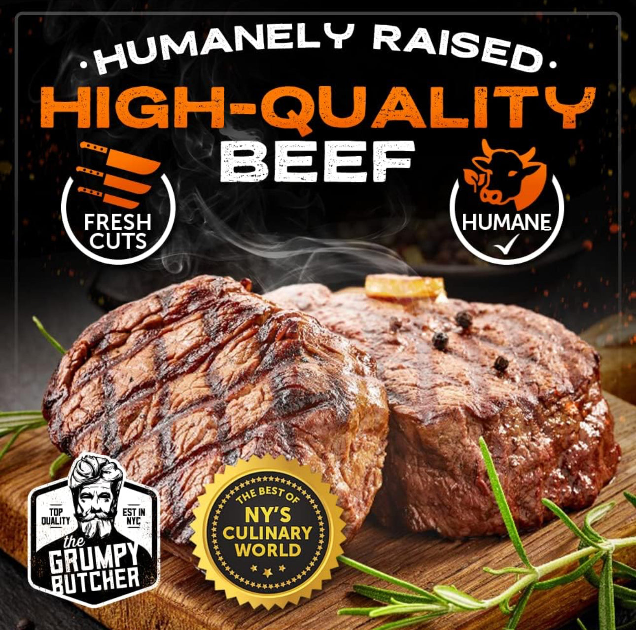 Grumpy Butcher 4 Ribeye Steaks - 14 oz each - Prime Steak House Quality Ribeye Steak Meat