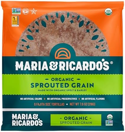 Maria & Ricardo's Organic Sprouted Grain Tortillas 6 FAJITA SIZE, USDA Certified Organic - Pack of 3
