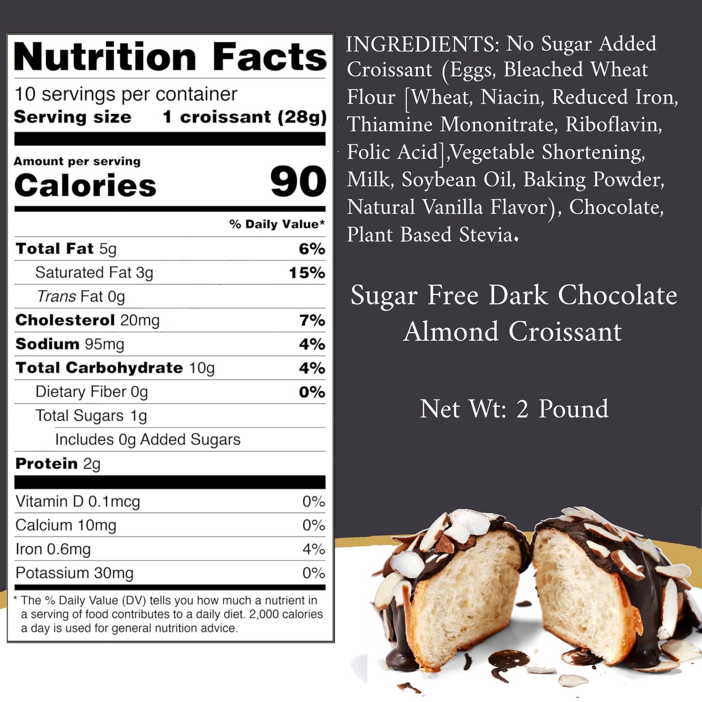 ANDY ANAND SUGAR FREE DARK CHOCOLATE ALMOND CROISSANTS - 2 LBS FILLED SUGAR FREE DARK CHOCOLATE HAND ROLLED FRENCH BUTTER CROISSANTS with Gift Box