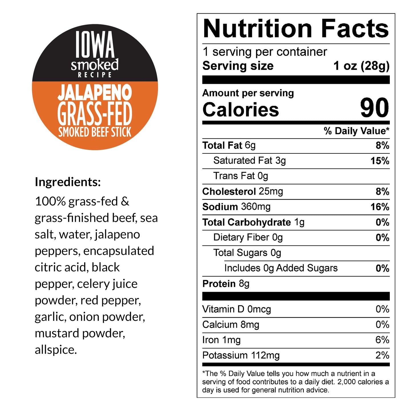 Sogo Iowa Smoked Recipe Flavors, 100% Grass-Fed Beef Sticks - No Sugar, Gluten Free, No Nitrates, MSG Free, 1 oz - Pack of 24