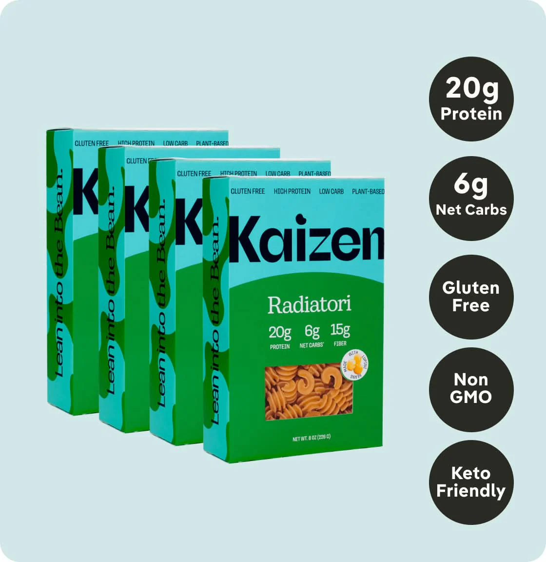 Kaizen Low Carb Radiatori Pasta - High Protein (20g), Keto Friendly, Gluten-Free, Grain Free, Kosher, Plant-Based - Pack of 2