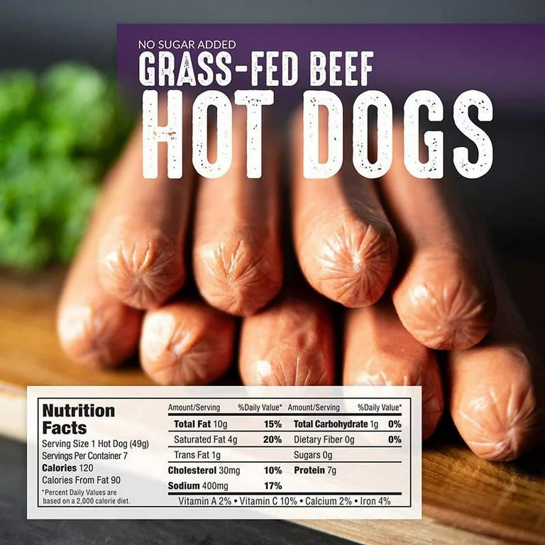 Grass Fed Organic Uncured Beef Hot Dogs - 12 oz - Pack of 3