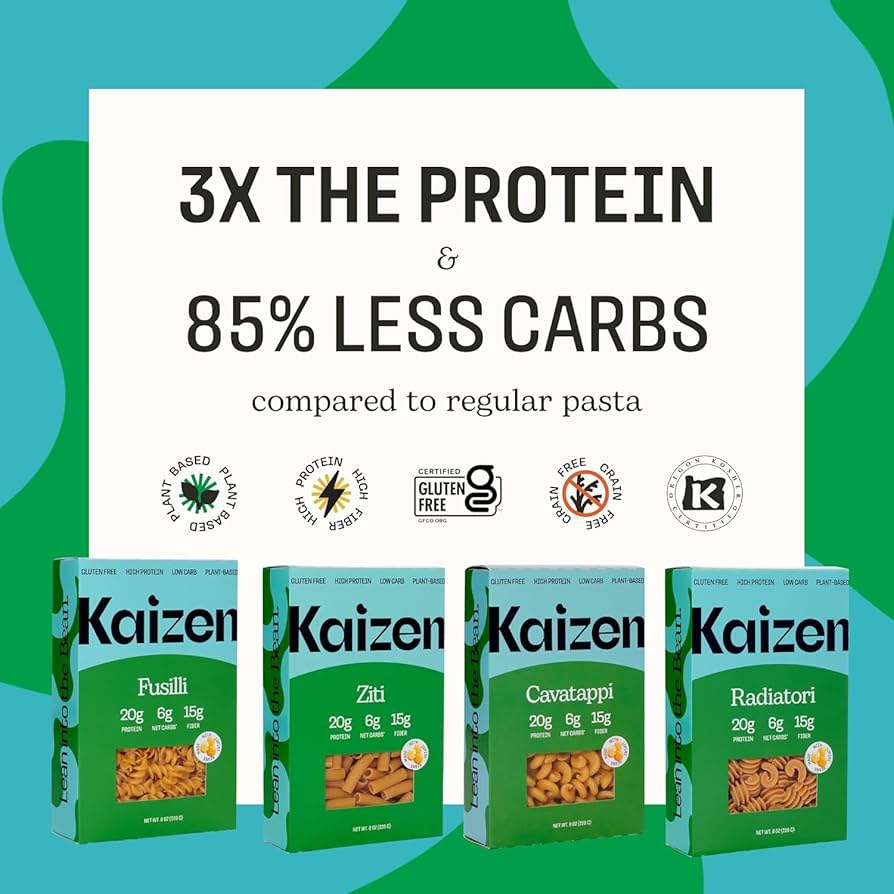 Kaizen Low Carb Fusilli Pasta - High Protein (20g), Keto Friendly, Gluten-Free, Grain Free, Kosher, Plant-Based - Pack of 2