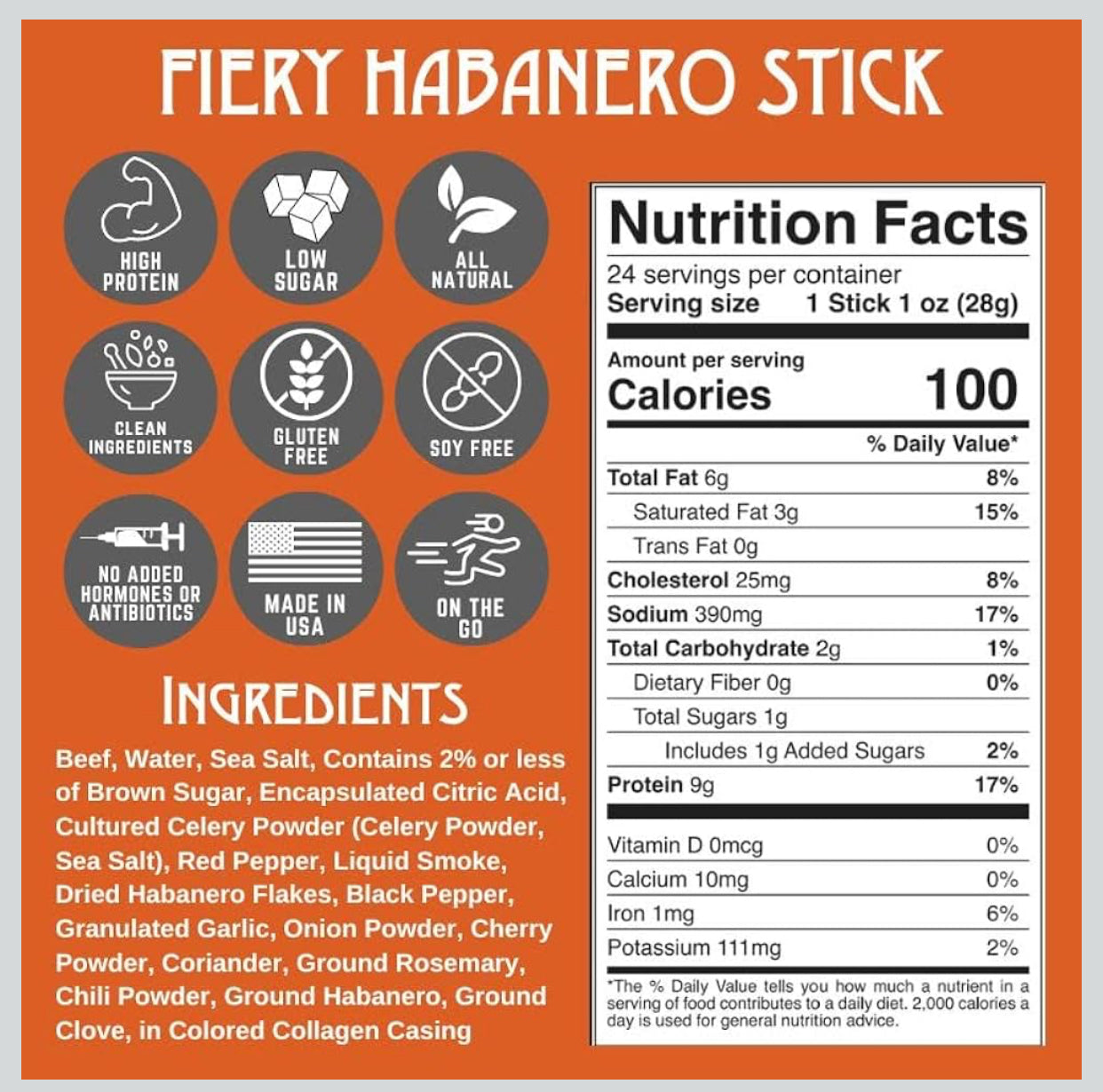 Righteous Felon Fiery Habanero Escobar 100% Beef Meat Sticks | High Protein, Low Carb, Keto, Gluten Free, Craft Beef, Turkey, Pork - Pack of 10