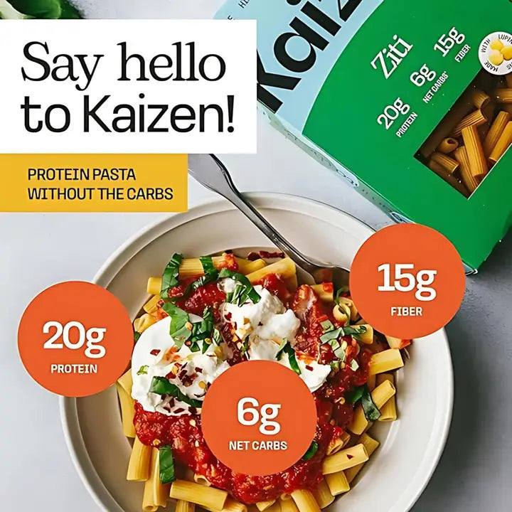 Kaizen Low Carb Ziti Pasta - High Protein (20g), Keto Friendly, Gluten-Free, Grain Free, Kosher, Plant-Based - Pack of 2