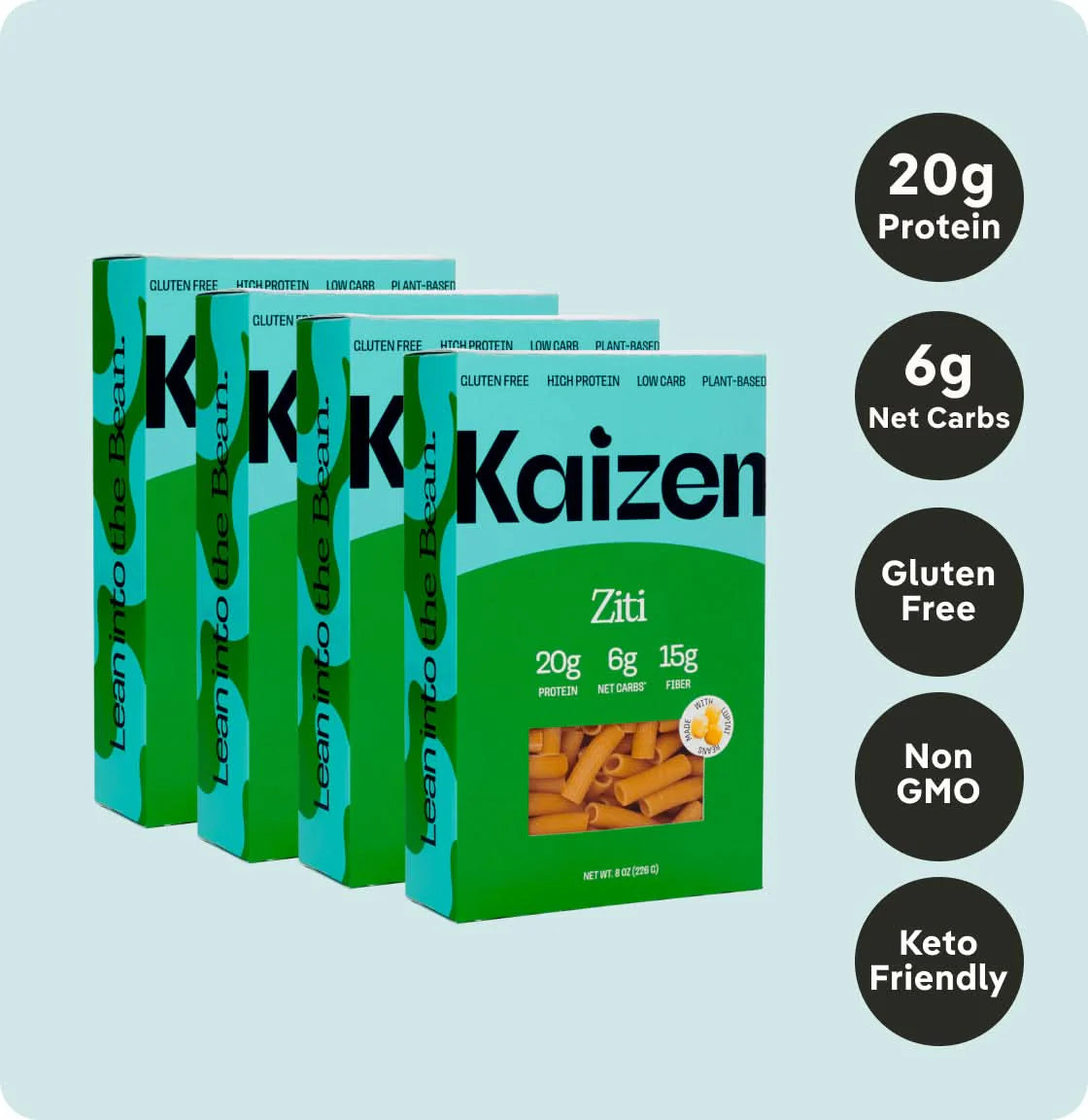 Kaizen Low Carb Ziti Pasta - High Protein (20g), Keto Friendly, Gluten-Free, Grain Free, Kosher, Plant-Based - Pack of 2