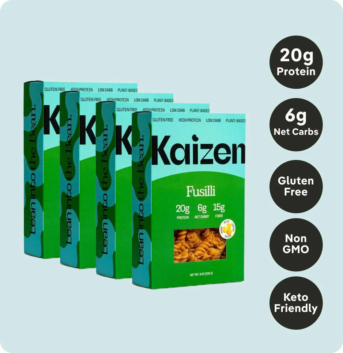 Kaizen Low Carb Fusilli Pasta - High Protein (20g), Keto Friendly, Gluten-Free, Grain Free, Kosher, Plant-Based - Pack of 2