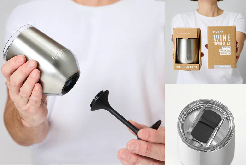 Huski Wine Tumbler 2.0 - Award-winning Design with Detachable Stem, Premium Stainless Steel Wine Glass with Lid - Stone Grey