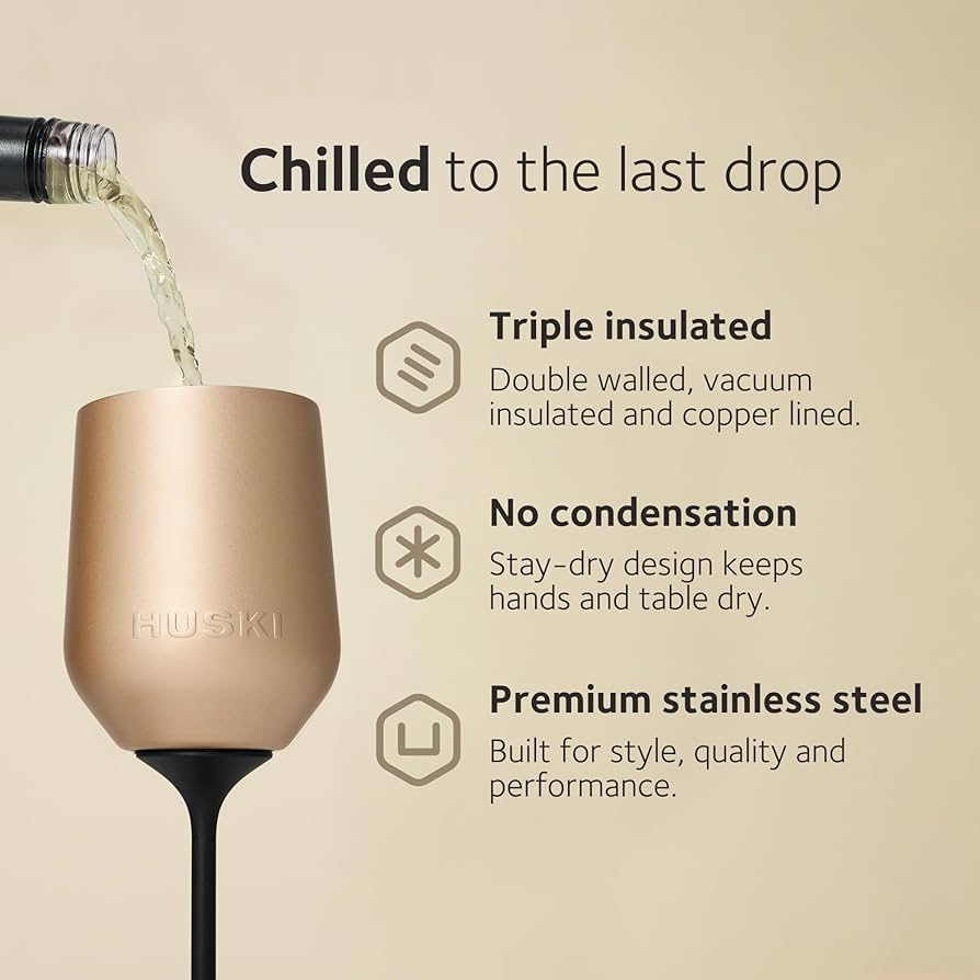 Huski Wine Tumbler 2.0 - Award-winning Design with Detachable Stem, Premium Stainless Steel Wine Glass with Lid - Black