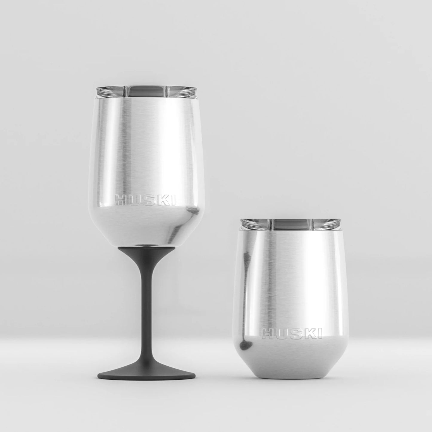 Huski Wine Tumbler 2.0 - Award-winning Design with Detachable Stem, Premium Stainless Steel Wine Glass with Lid - Brushed Stainless