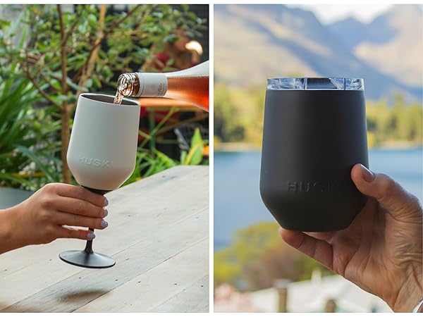 Huski Wine Tumbler 2.0 - Award-winning Design with Detachable Stem, Premium Stainless Steel Wine Glass with Lid - Black