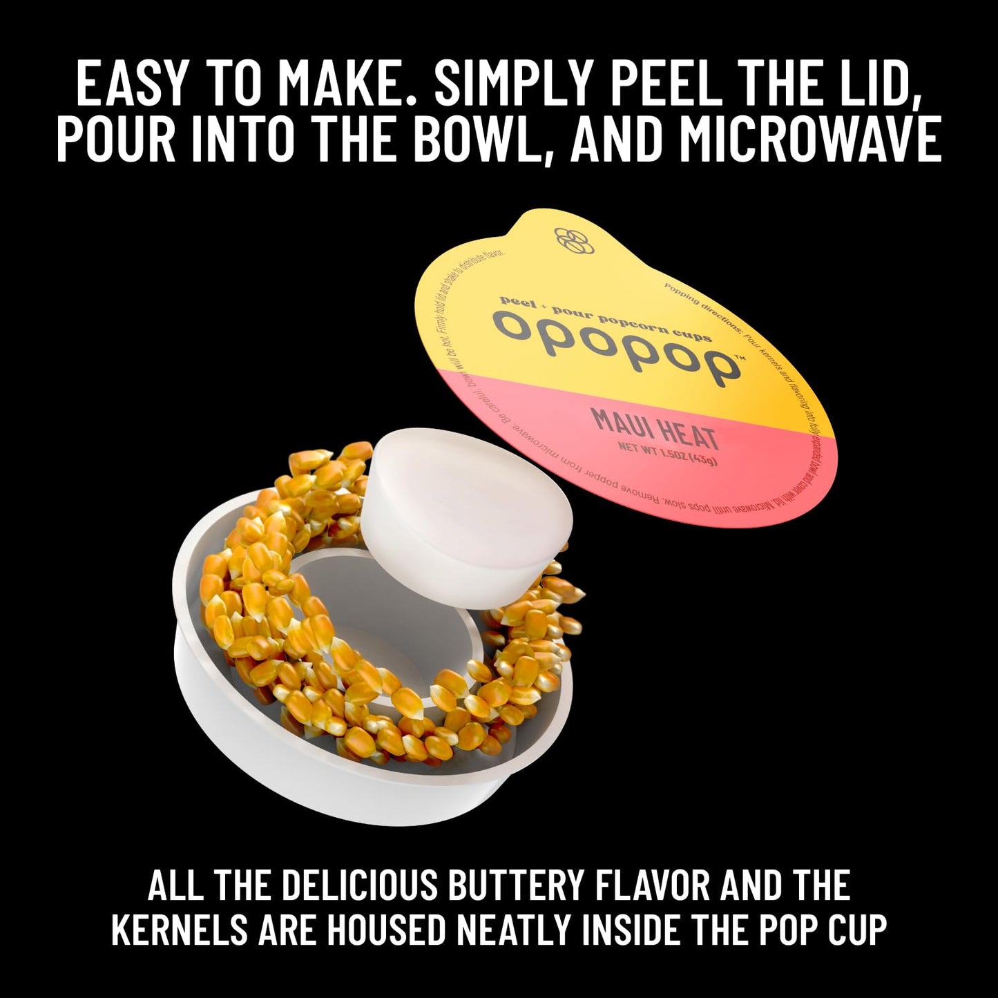 Opopop Gluten Free, Non-GMO Microwave Popcorn Pop Cups - Maui Heat - Gourmet Kernels & Popcorn Flavoring - Pack of 6