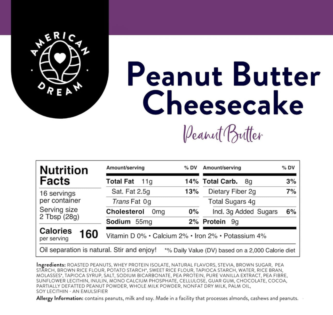 American Dream Nut Butter – Gluten-Free Peanut Butter Cheesecake Peanut Butter - Pack of 2