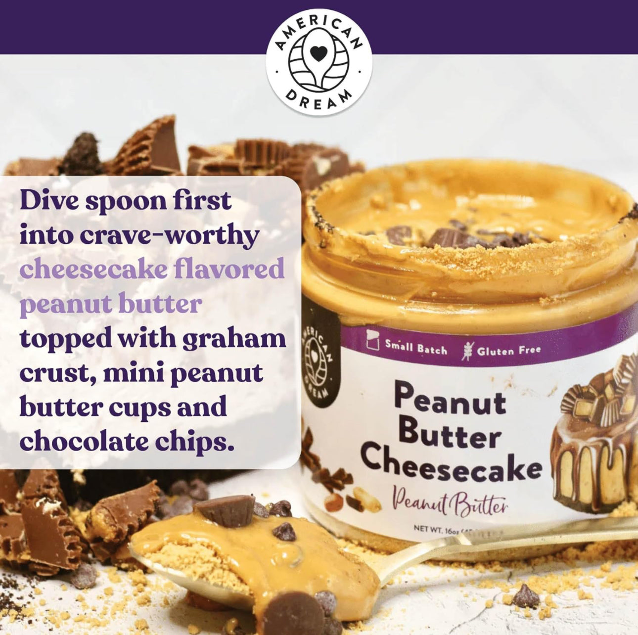 American Dream Nut Butter – Gluten-Free Peanut Butter Cheesecake Peanut Butter - Pack of 2