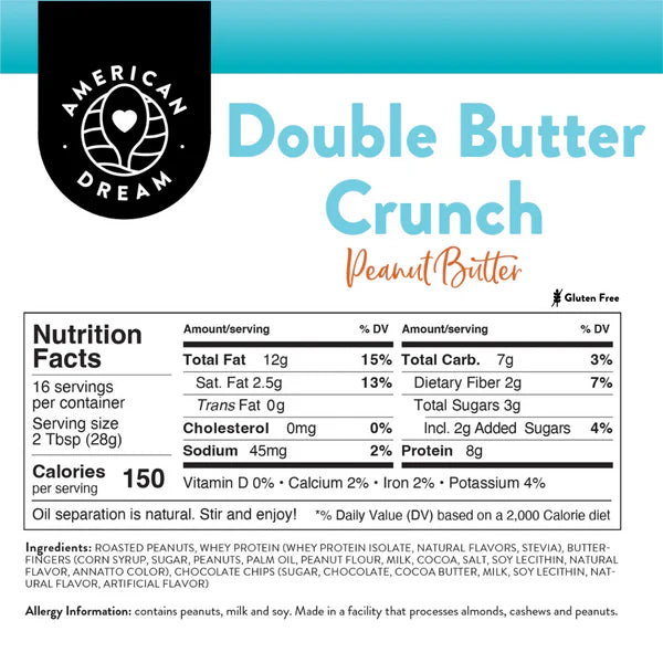 American Dream Nut Butter – Gluten-Free Peanut Butter Double Butter Crunch Peanut Butter - Pack of 2