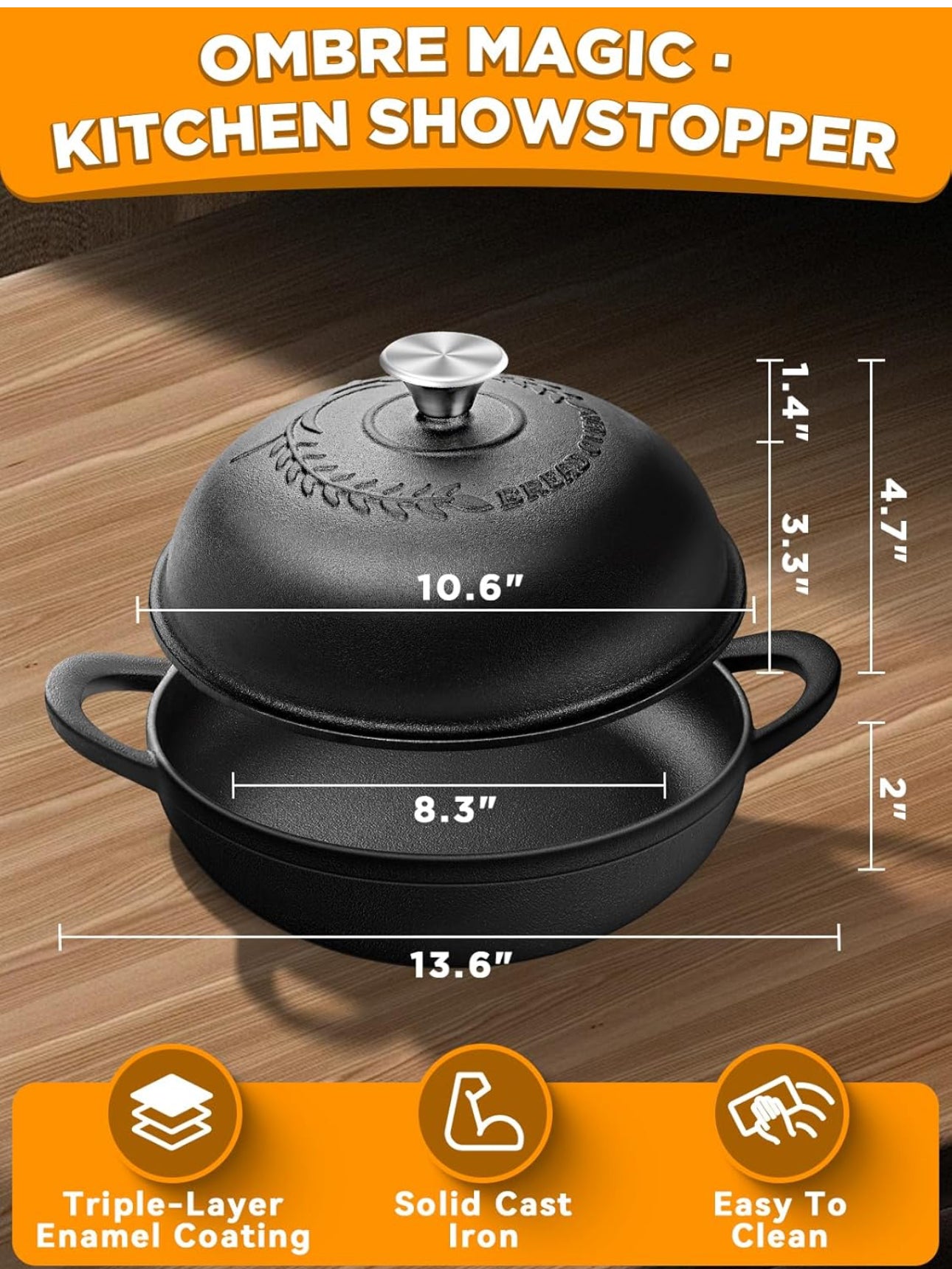 Dutch Oven Bread Baking Pot with Lid, 6 Quart Cast Iron Design & Complete Sourdough Kit - Banneton Basket, Dough Tools, Silicone Sling for Artisan Bread Making