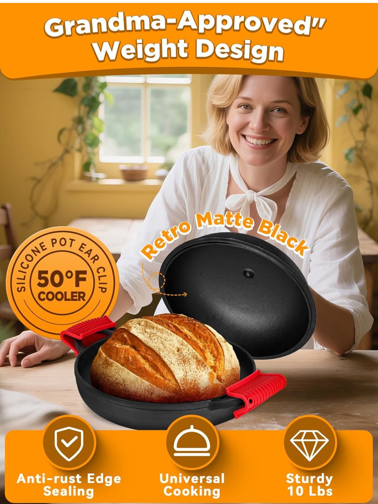 Dutch Oven Bread Baking Pot with Lid, 6 Quart Cast Iron Design & Complete Sourdough Kit - Banneton Basket, Dough Tools, Silicone Sling for Artisan Bread Making