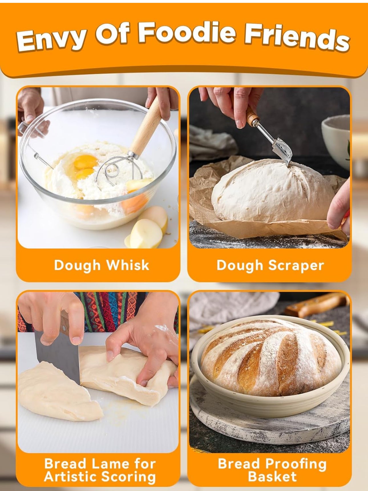 Dutch Oven Bread Baking Pot with Lid, 6 Quart Cast Iron Design & Complete Sourdough Kit - Banneton Basket, Dough Tools, Silicone Sling for Artisan Bread Making