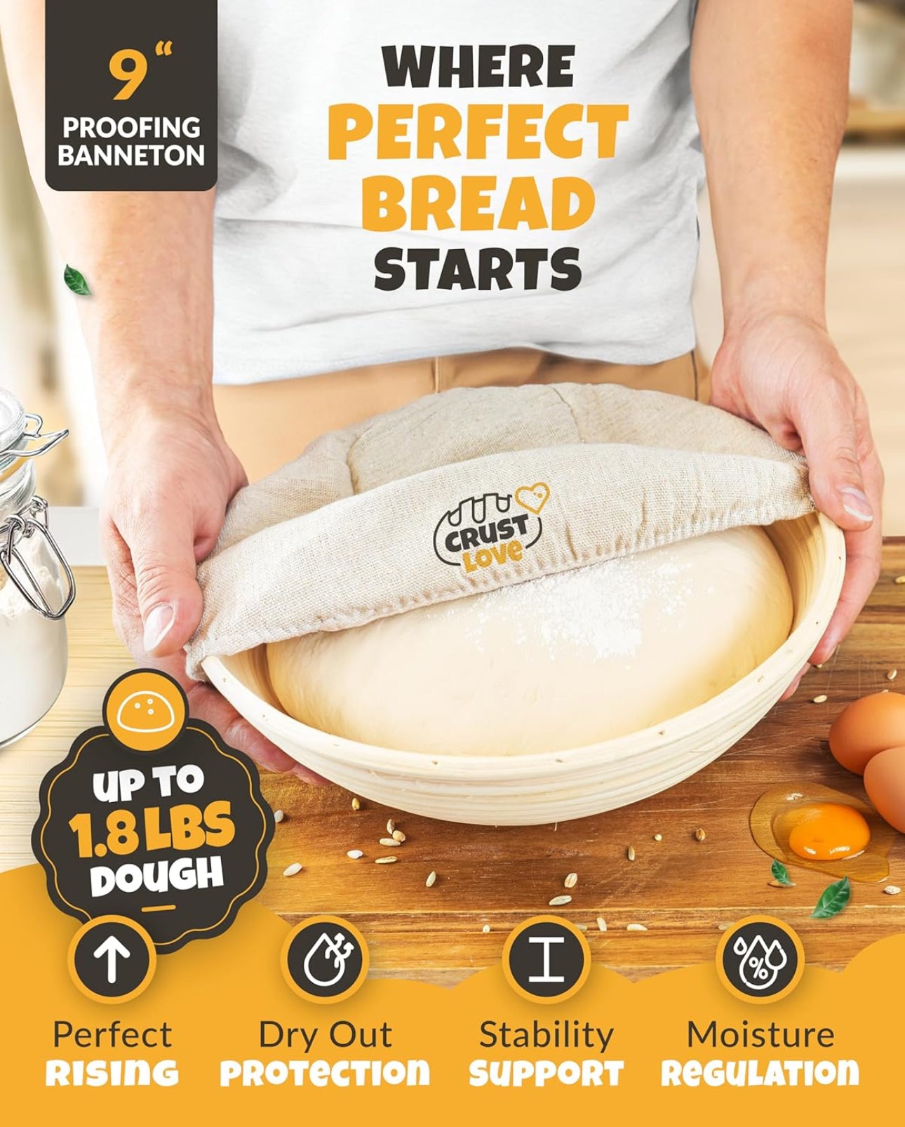 Dutch Oven for Bread Baking - Sourdough Bread-Baking Supplies, Banneton Bread-Proofing Basket - 5 Quart Enameled Cast Iron Bread-Oven with Lid, Baking Pan, Scoring Tool Lame