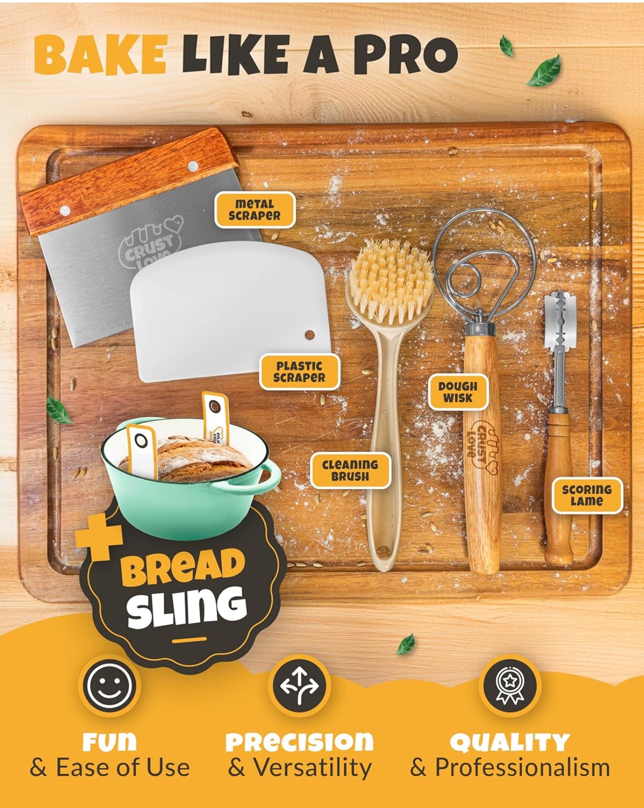 Dutch Oven for Bread Baking - Sourdough Bread-Baking Supplies, Banneton Bread-Proofing Basket - 5 Quart Enameled Cast Iron Bread-Oven with Lid, Baking Pan, Scoring Tool Lame