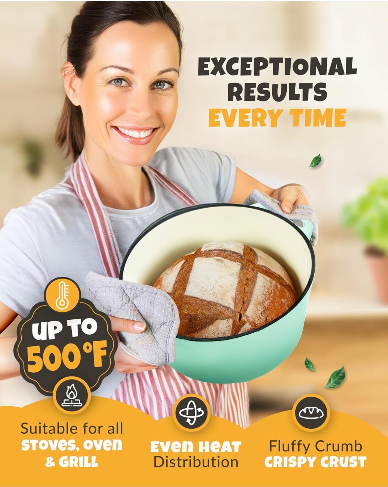 Dutch Oven for Bread Baking - Sourdough Bread-Baking Supplies, Banneton Bread-Proofing Basket - 5 Quart Enameled Cast Iron Bread-Oven with Lid, Baking Pan, Scoring Tool Lame